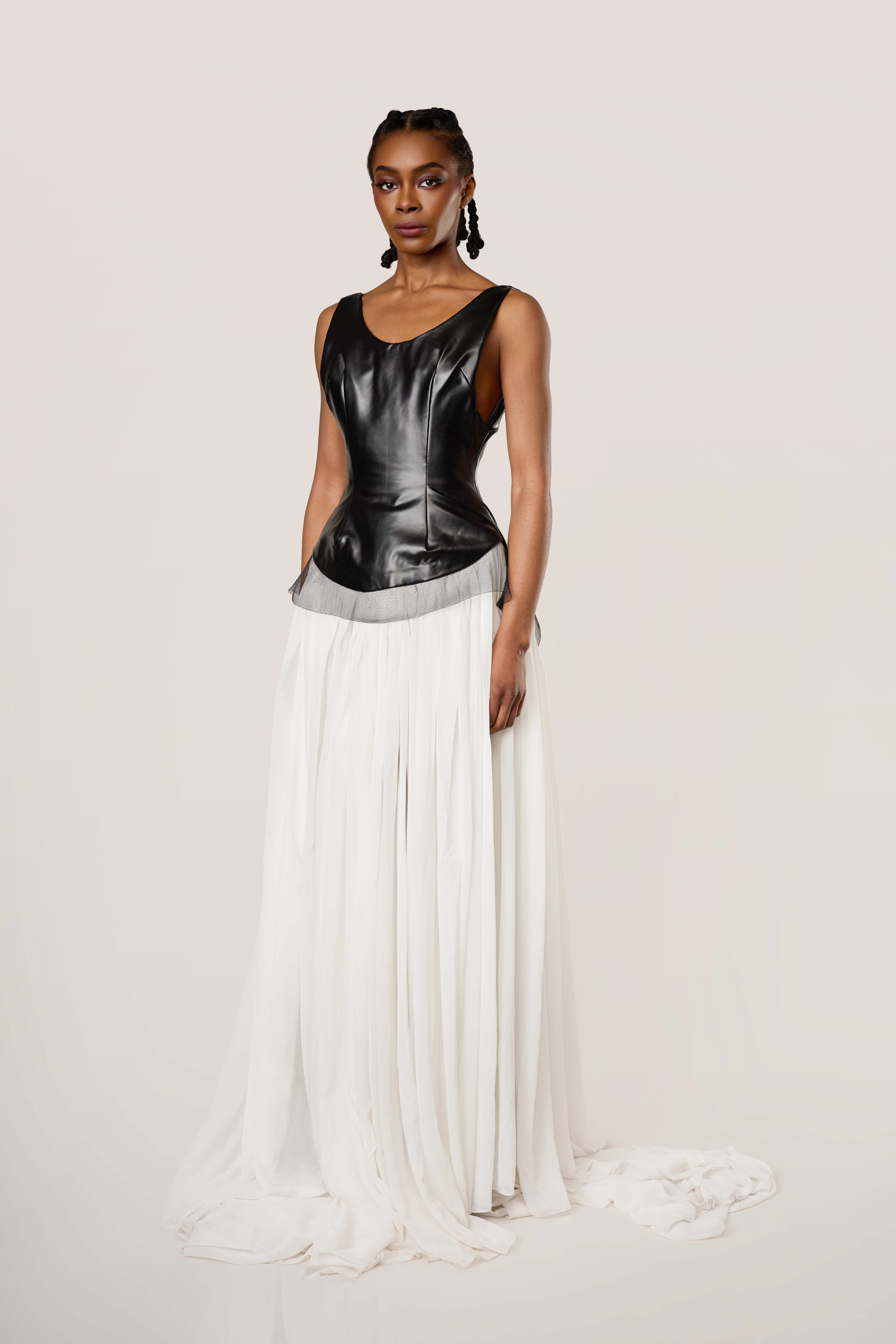 Black Corset and White Chiffon Gown