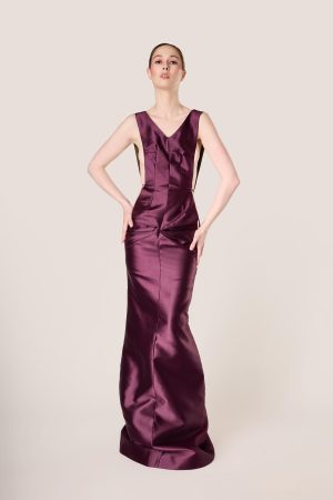 Aubergine V-Neck Open Back Column