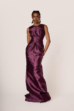 Aubergine Sculpted Column Gown