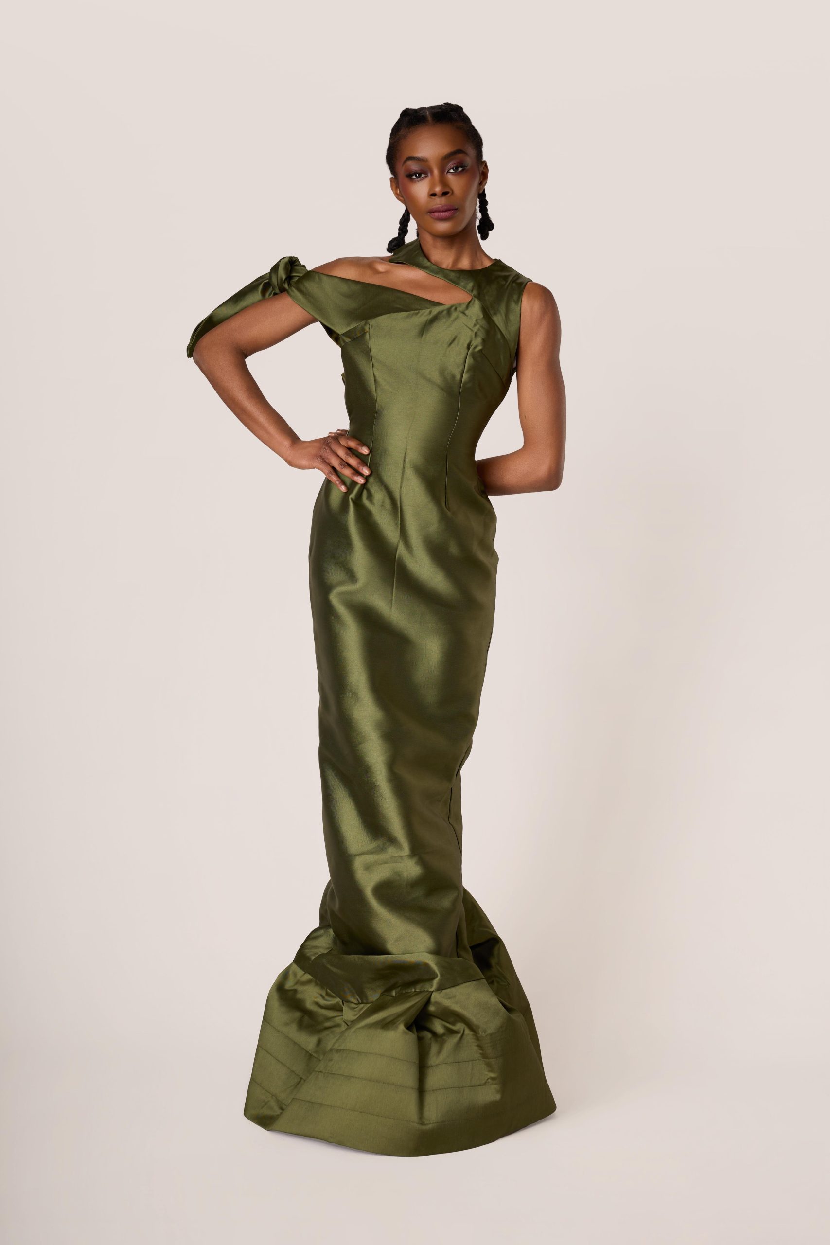 Forest Green Cutout Collar Column Gown