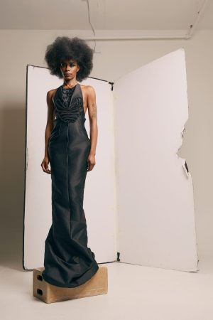 Black Halter Column Gown