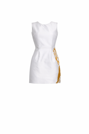 White Mini Dress with Gold Body Print