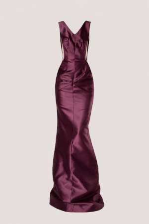 Aubergine V-Neck Open Back Column