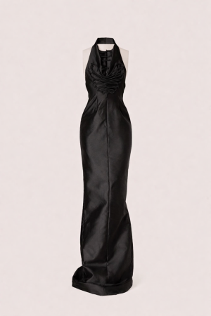 Black Halter Column Gown