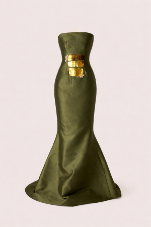 Forest Green Strapless Mermaid with Gold Belt