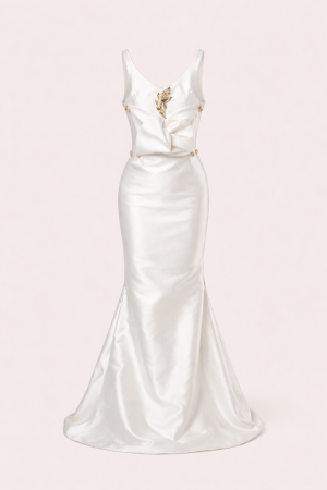 Open Back Column Gown with Gold Embellishment
