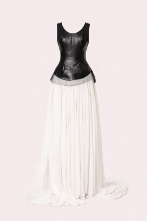 Black Corset and White Chiffon Gown