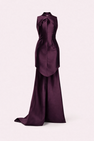 Aubergine Backless Bow Gown