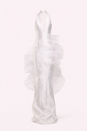 White Horsehair Halter Gown