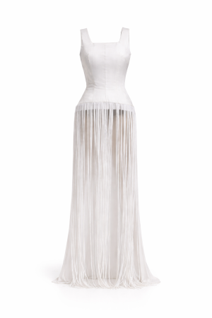 White Fringe Corset Dress