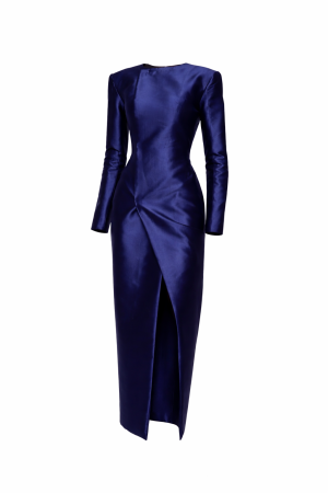 Midnight Navy Draped-Front Midi Dress