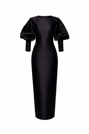 Black Sculptural Sleeve Column Gown