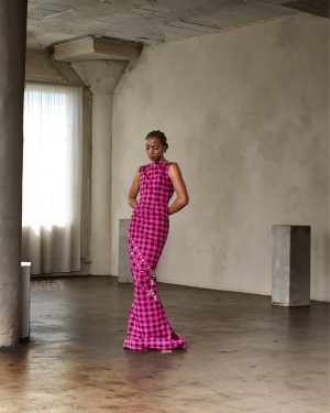 Magenta and Black Buffalo Check Mermaid Dress