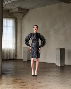 Black Mikado Leg-of-Mutton Sleeve Sheath