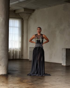 Beaded Breastplate Mesh Gown