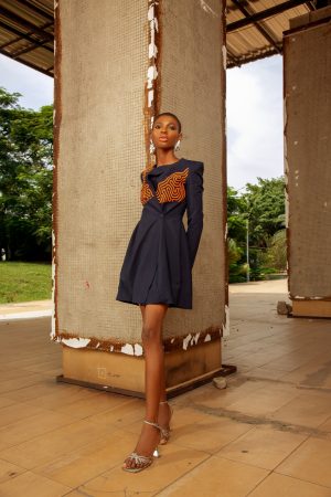 The Navy Flame-Appliqué Coat Dress