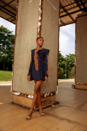 The Navy Undulating Stripe Mini Dress