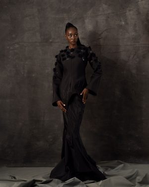 Floral-Embellished Spacer Top and Taffeta Skirt