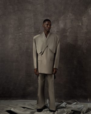 Olive Cotton Suit with Layered Blazer